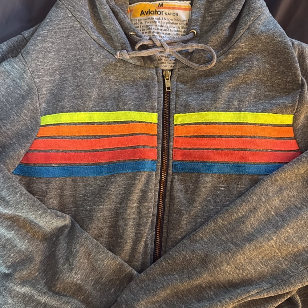 Aviator Nation gray neon stripe hoodie